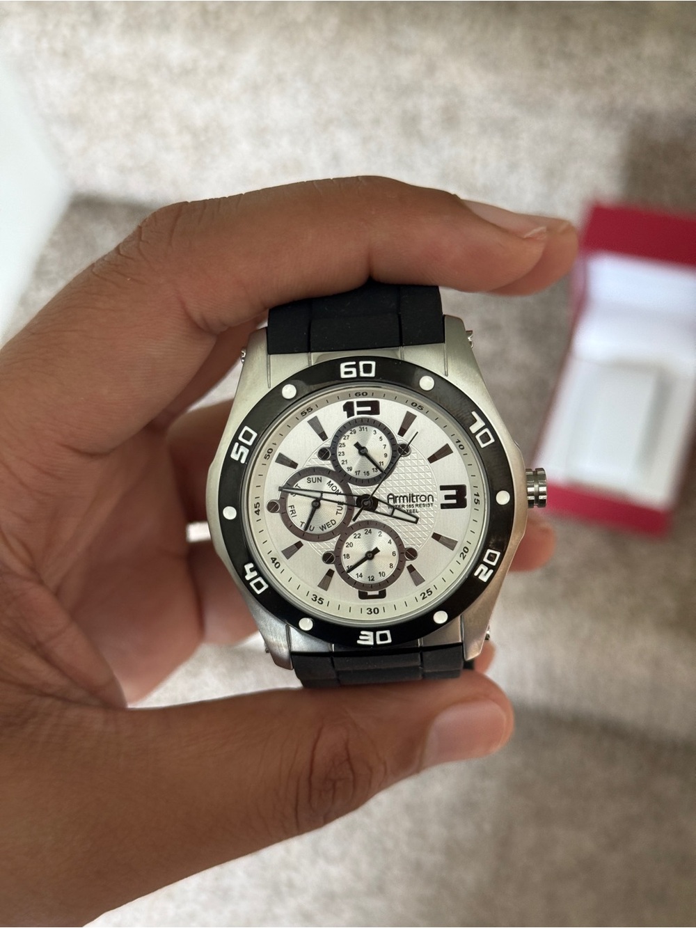 Armitron Silver and Black Sport Chronograph Watch Mens